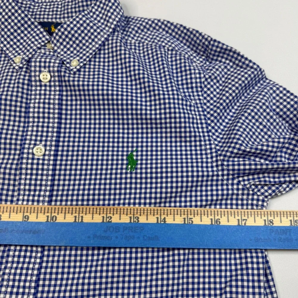 Ralph Lauren Button Down Shirt Kids Boys L 14-16 Blue Gingham Long Sleeve Cotton